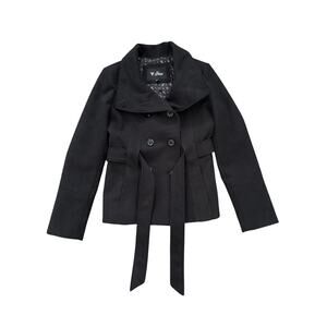 Guess Black Pea Coat Womens Sz M Button and Tie
